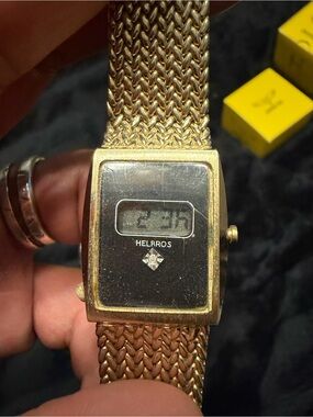 Helbros Gold-Tone Digital Women’s Watch with Black Dial